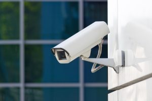 Security camera overlooking a building